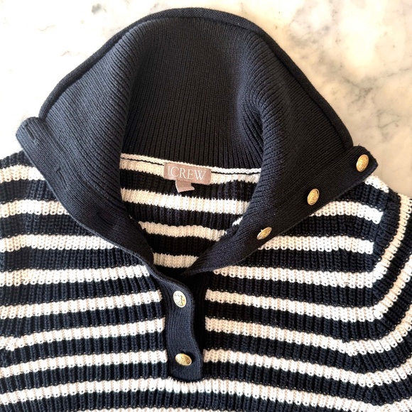 J.Crew Ribbed Button-Collar Sweater | Women’s Large | Black White Stripe - Picture 6 of 9